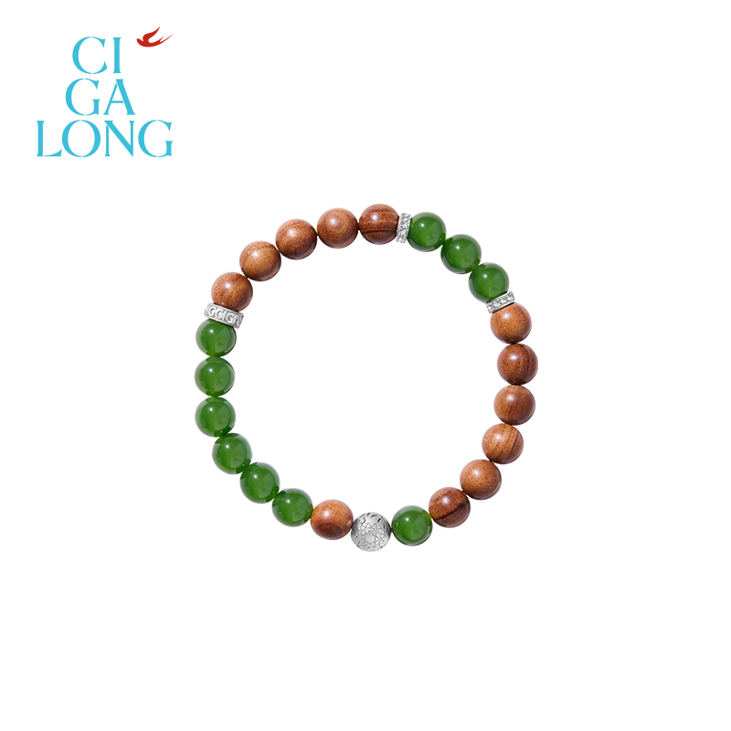 CIGALONG龙梓嘉怀若竹和田玉山檀手串珠落玉盘新中式珠宝
