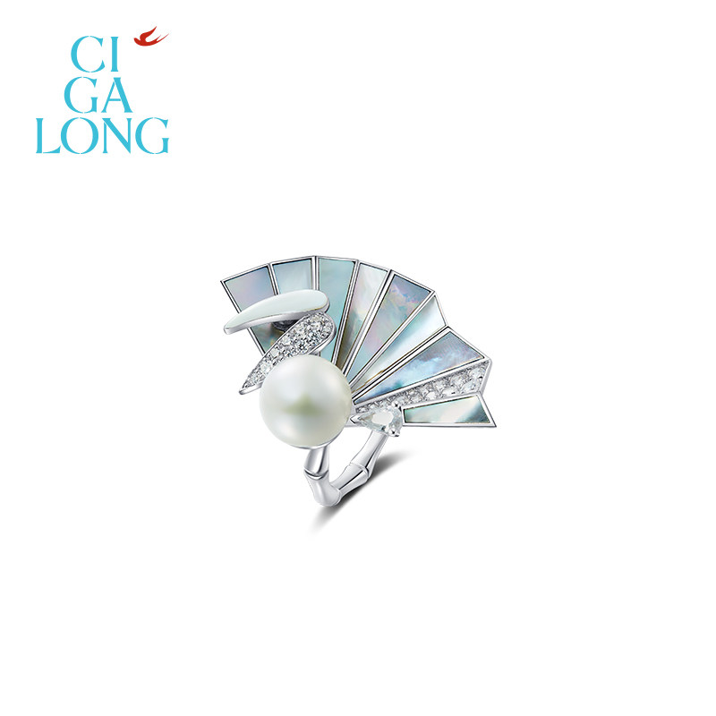 CIGALONG龙梓嘉风竹折扇珍珠胸针风花雪月新中式珠宝