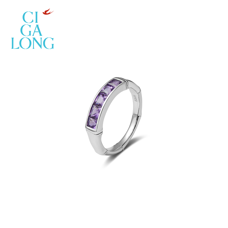 CIGALONG龙梓嘉赏竹紫水晶戒指耳钉新品系列原创新中式珠宝