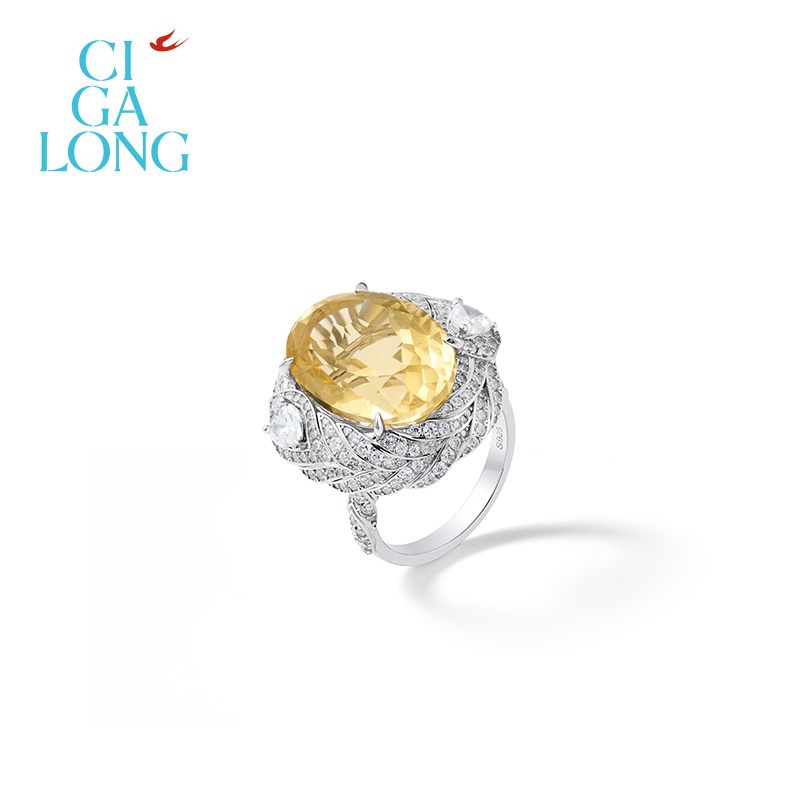 CIGALONG龙梓嘉山海英招黄水晶戒指山海经新品原创新中式珠宝