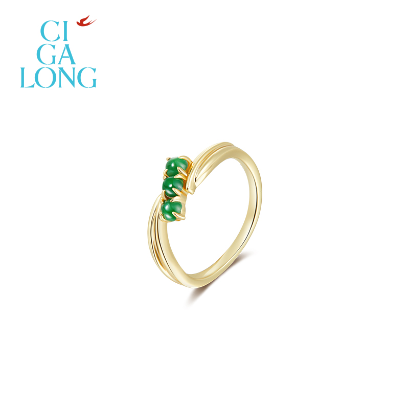 CIGALONG龙梓嘉竹叶翡翠戒指项链耳钉镀金极简东方悠然新中式珠宝