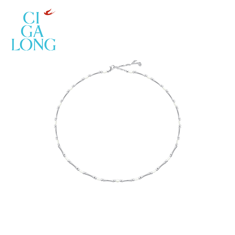 CigaLong竹节碎银子珍珠项链