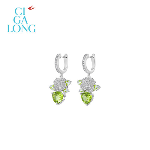 CIGALONG龙梓嘉玫瑰箴言橄榄石耳钉项链戒指翡冷翠系列新中式珠宝
