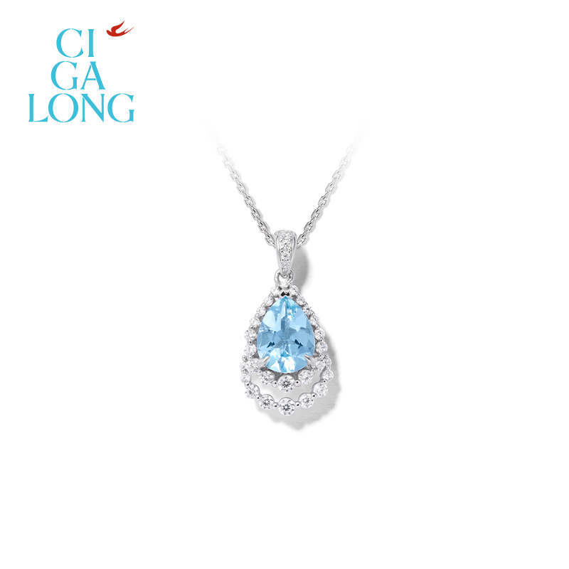 CIGALONG龙梓嘉海蓝宝项链耳钉s925新中式珠宝