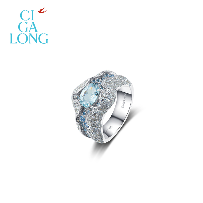 CIGALONG山海卷云海蓝宝戒指