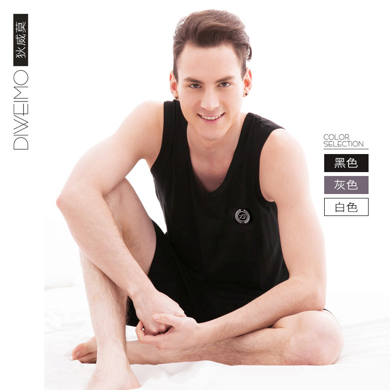 绮瑞男夏短袖莫代尔睡衣无袖背心冰丝薄款棉绸男款夏季宽松家居服