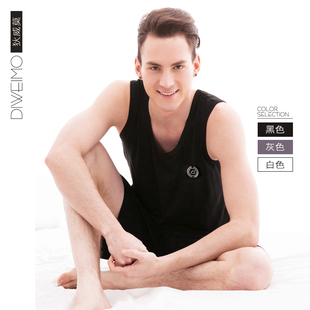 绮瑞男夏短袖莫代尔睡衣无袖背心冰丝薄款棉绸男款夏季宽松家居服