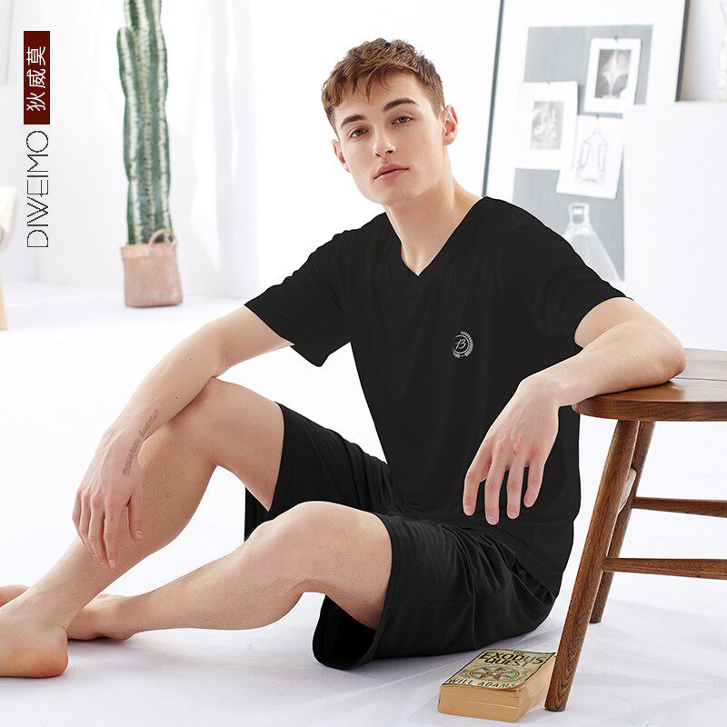 北耐睡衣男士夏季莫代尔棉短袖短裤套装冰丝棉绸大码家居服可外穿