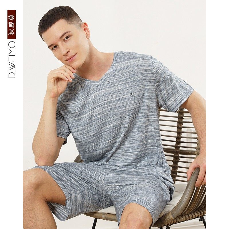 绮瑞男士莫代尔睡衣夏季男款短袖短裤薄款套装夏天宽松大码家居服