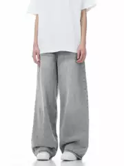 American Retro Vibe Gray Jeans for Men and Women, Versatile Washed and Distressed Loose Wide-Leg Straight Casual Pants
