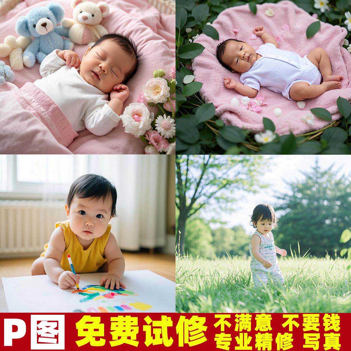 宝宝百天照片修图ps新生婴儿满平面广告设计