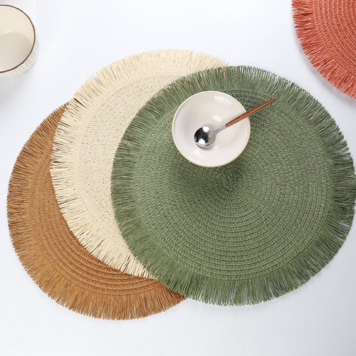 手工流苏餐垫纸编防滑隔热装饰垫