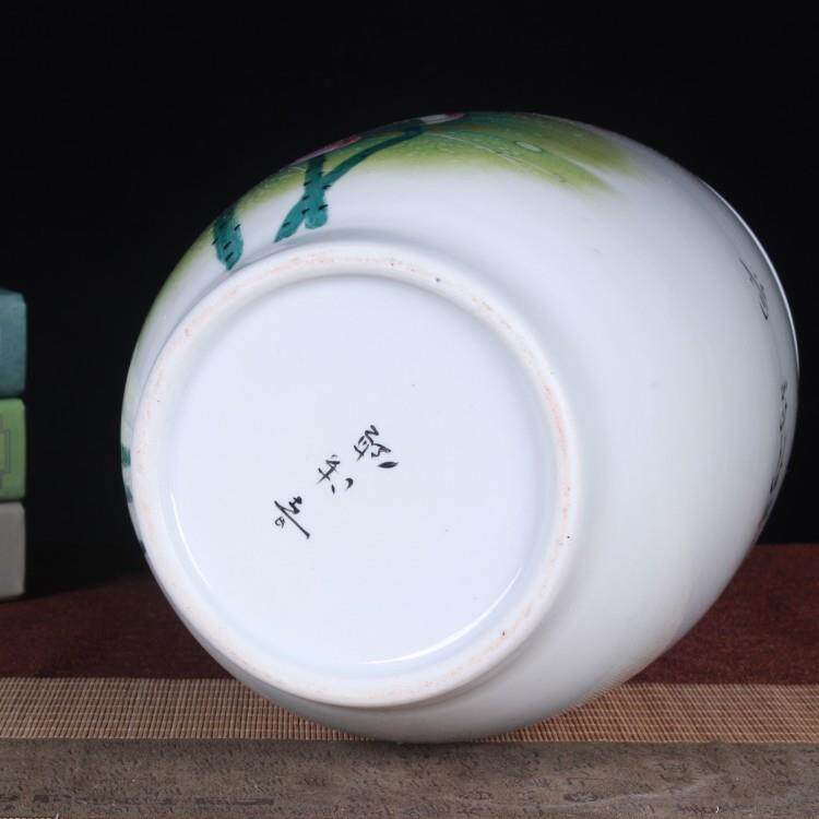 景德镇陶瓷花瓶手绘荷花装饰花瓶现代家居摆件收藏证书