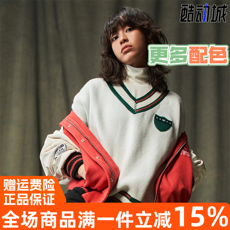 阿迪达斯三叶草V领毛线套头衫