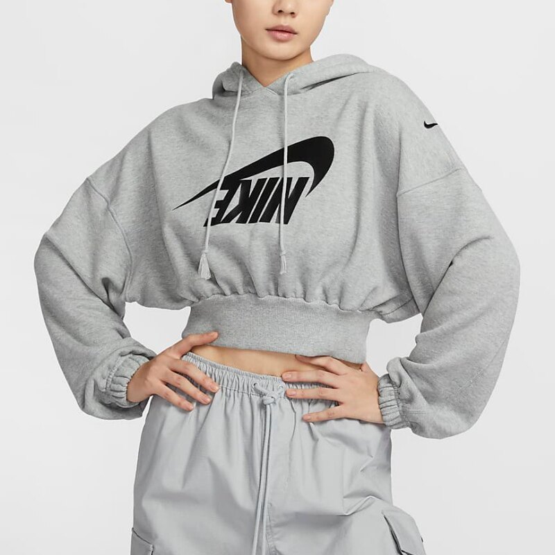 Nike/耐克女装2024冬季新款短款宽松纯棉毛圈运动休闲卫衣 FV7778