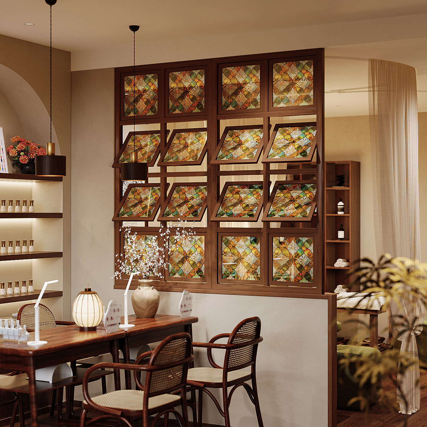 海棠玻璃实木屏风旋转隔断窗客厅卫生间入户别墅高端玄关上翻窗