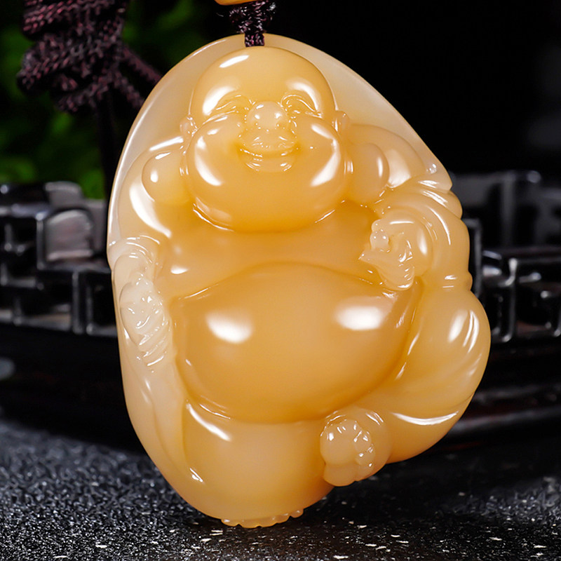 新疆大师冯立辉和田玉且末金山料糖玉笑佛吊坠 40.59克
