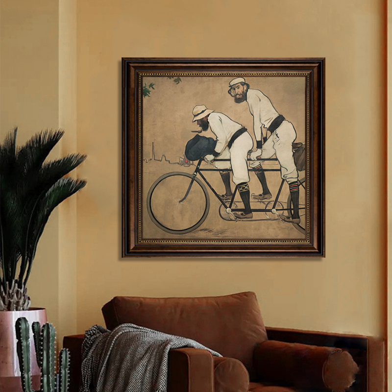 卡萨斯自行车装饰画客厅小众中古风挂画复古怀旧办公室书房壁画