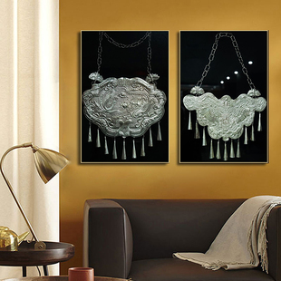 苗族银饰装饰画旅游手信送人礼物首饰店挂画民族风酒店民宿壁画