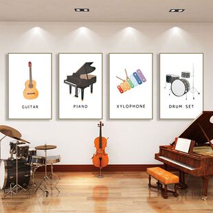 音乐主题挂画小提琴萨克斯乐器店艺术乐器装饰画教室鼓架子鼓壁画