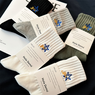 吉良先生 复古港风袜子男潮ins女袜个性百搭男士中筒袜黑白长筒袜