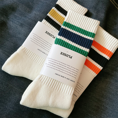 纯棉男士中筒袜男白色运动袜长袜