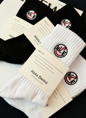 袜子男士中筒袜纯棉高品质字母刺绣NICE纯白色男生运动袜长筒袜潮