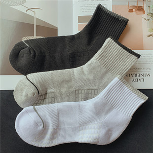 3双 男士袜子纯棉毛巾底加厚吸汗透气防臭黑白船袜短筒足球运动袜