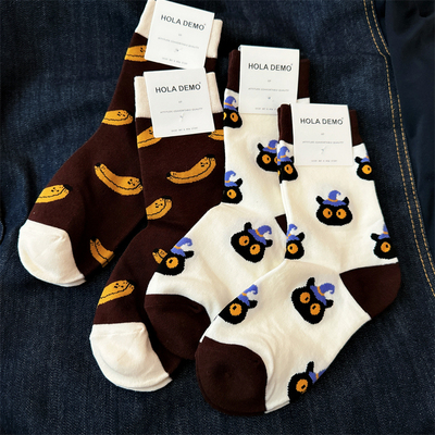 秋冬女袜纯棉女士中筒袜小熊袜子