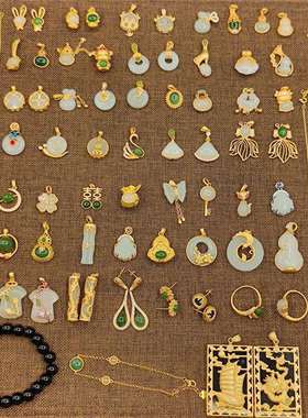 立减古法银纯银金色3D立体福袋牛佛和田玉银镶玉吊坠源头工厂