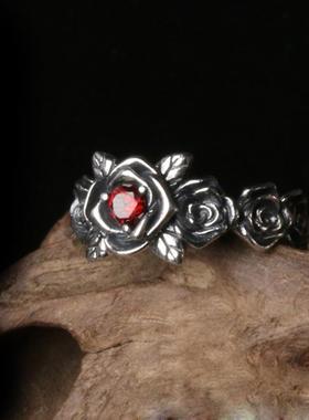 千叶复古个性男女泰银戒指情侣银饰玫瑰花饰品欧美哥特小众设计