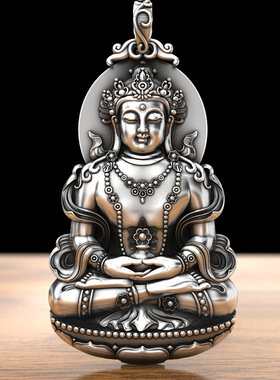 南海观音实心原创菩萨吊坠男女 坐莲立体本命佛项链