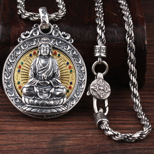 送男友十二生肖本命年吊坠纯银圆形大日阿弥陀佛虚空藏普贤菩萨挂