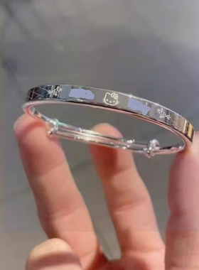 银推拉手镯可爱公主女款银镯子镯可刻字