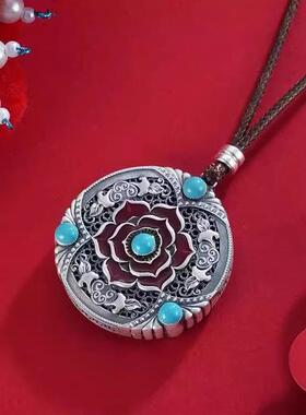 民族风珐琅彩小众设计吊坠项链男女三兔共耳国潮复古挂件