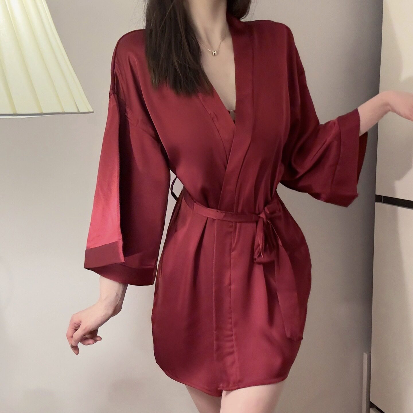 夜趣夏季性感睡衣缎面薄款开衫系带睡袍大码浴袍家居服睡袍
