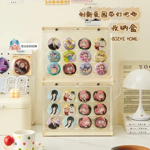 吧唧桌面收纳盒带灯款防尘动漫周边徽章展示架透明流麻谷子展示盒