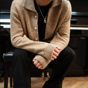 CHANSUER 男高端针织 秋冬可水洗580gRWS羊毛亲肤马海毛翻领开衫