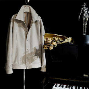 CHANSUER 休闲纯色免烫翻领外套 澳洲进口羊毛廓形宽松夹克男长袖