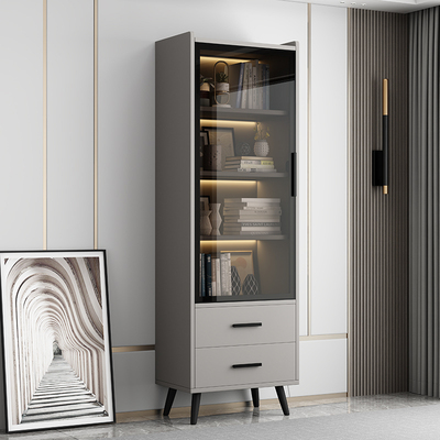 实木书柜带玻璃门防尘落地展示置物收纳储物一体整墙组合客厅家用