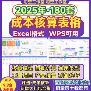 成本核算表格excel工程项目生产品销售利润效益分析系统模型表格