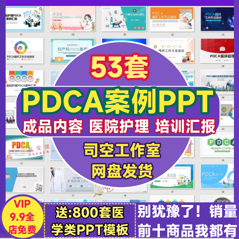 PDCA案例PPT模板循环管理品管圈qcc医院护理闭环工作成果汇报课件