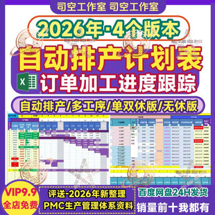 生产计划自动排产表格工厂车间排程订单完成度工序跟踪Excel模板