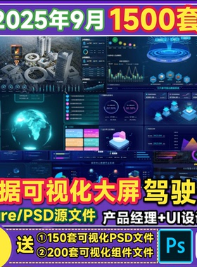 可视化大屏axure大数据驾驶舱模板产品高保真原型图UI设计PSD素材