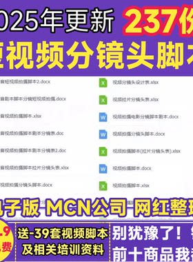 短视频分镜头脚本模板抖音拉片广告宣传片品牌策划案例文案计划表