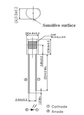 烟感器红外接收管PD438B 侧面插件940NM接收光敏二极管亿光