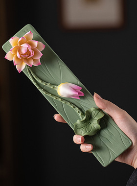 陶瓷莲花线香香插手工捏花家居茶桌桌面禅意装饰品卧式熏香炉