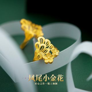 正品黄金戒指999足金凤尾花朵开口女戒24K纯金时尚百搭指环送妈妈