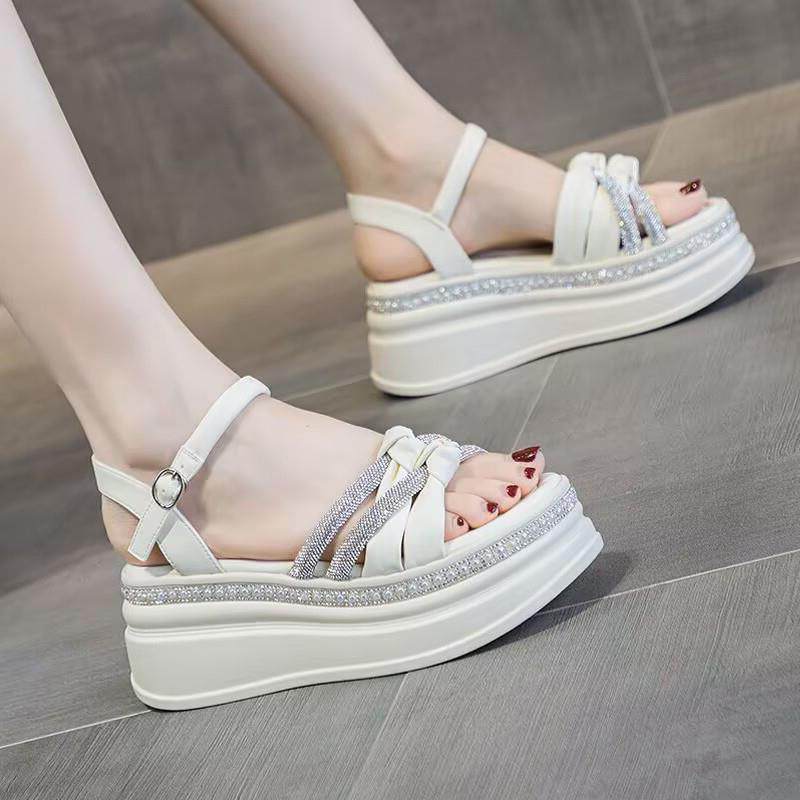 内增高老爹凉鞋女2025夏季新款外穿配裙子水钻厚底小个子显高