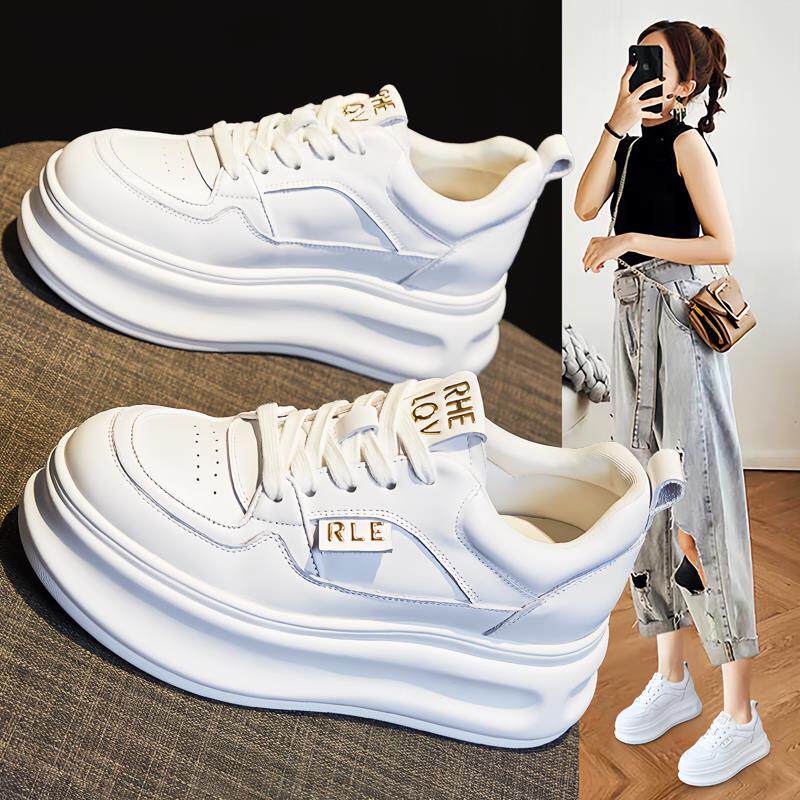 香港白女鞋2025夏季新款流行多用途厚底内增高休闲透气网板鞋